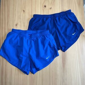 Nike, size Small: bundle of 2 dri-fit running shorts in blue, zipper pockets